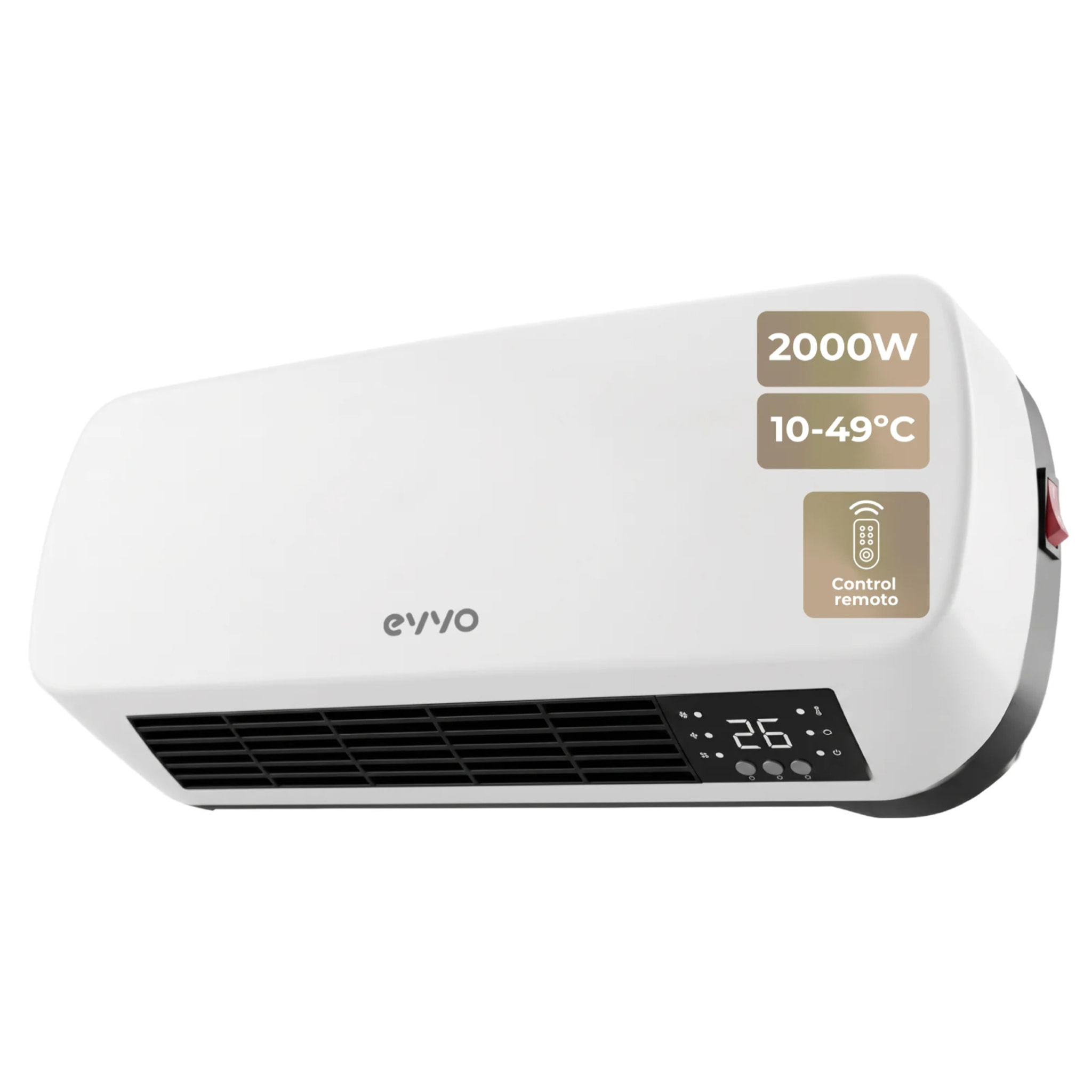 Calefactor de Pared Cerámico EVVO C200, 2000W con Pantalla Digital, Mando a Distancia y Temporizador