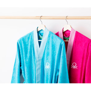 Albornoz 380gsm 100% algodón con ribete jacquard azul summer benetton