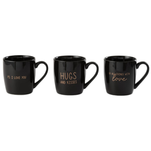 J-Line tasse Spikkel - céramique - noir - 3 pièces