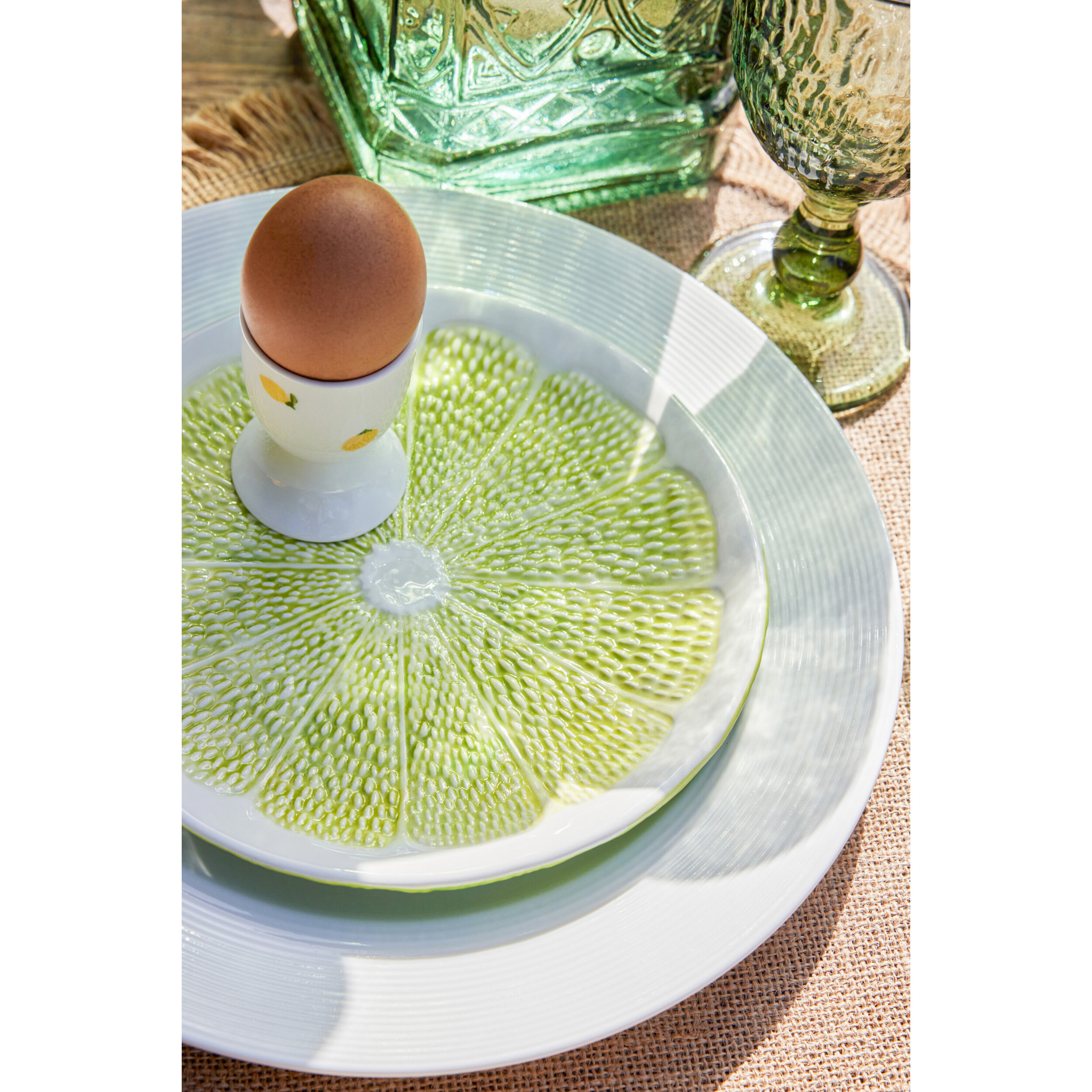 J-Line Assiette Citron Vert Dolomite - céramique - vert/blanc - 2 pièces