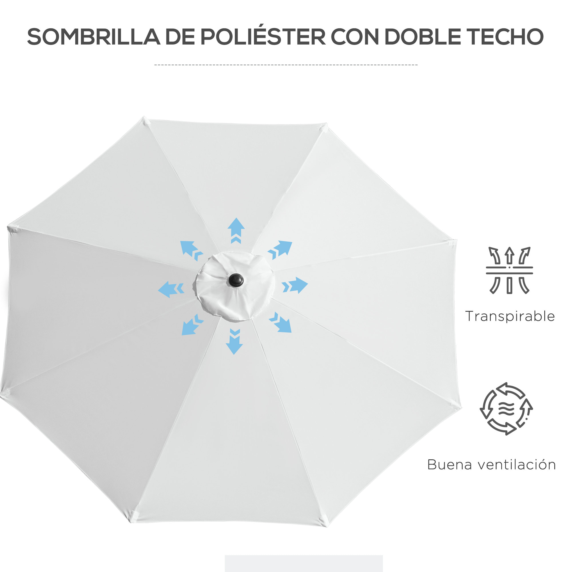 Sombrilla Grande Abrir Fácil Y Ángulo Regulable Φ3m Blanco