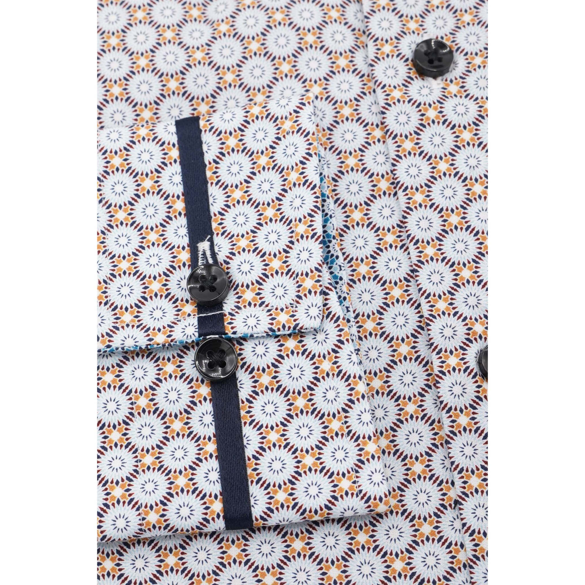 Camicia Uomo 1 Bottoni Button Down Slim Popeline Stampato Senape Celeste