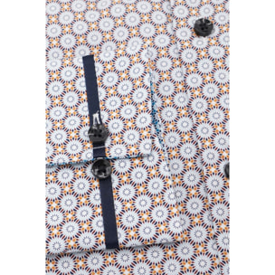 Camicia Uomo 1 Bottoni Button Down Slim Popeline Stampato Senape Celeste