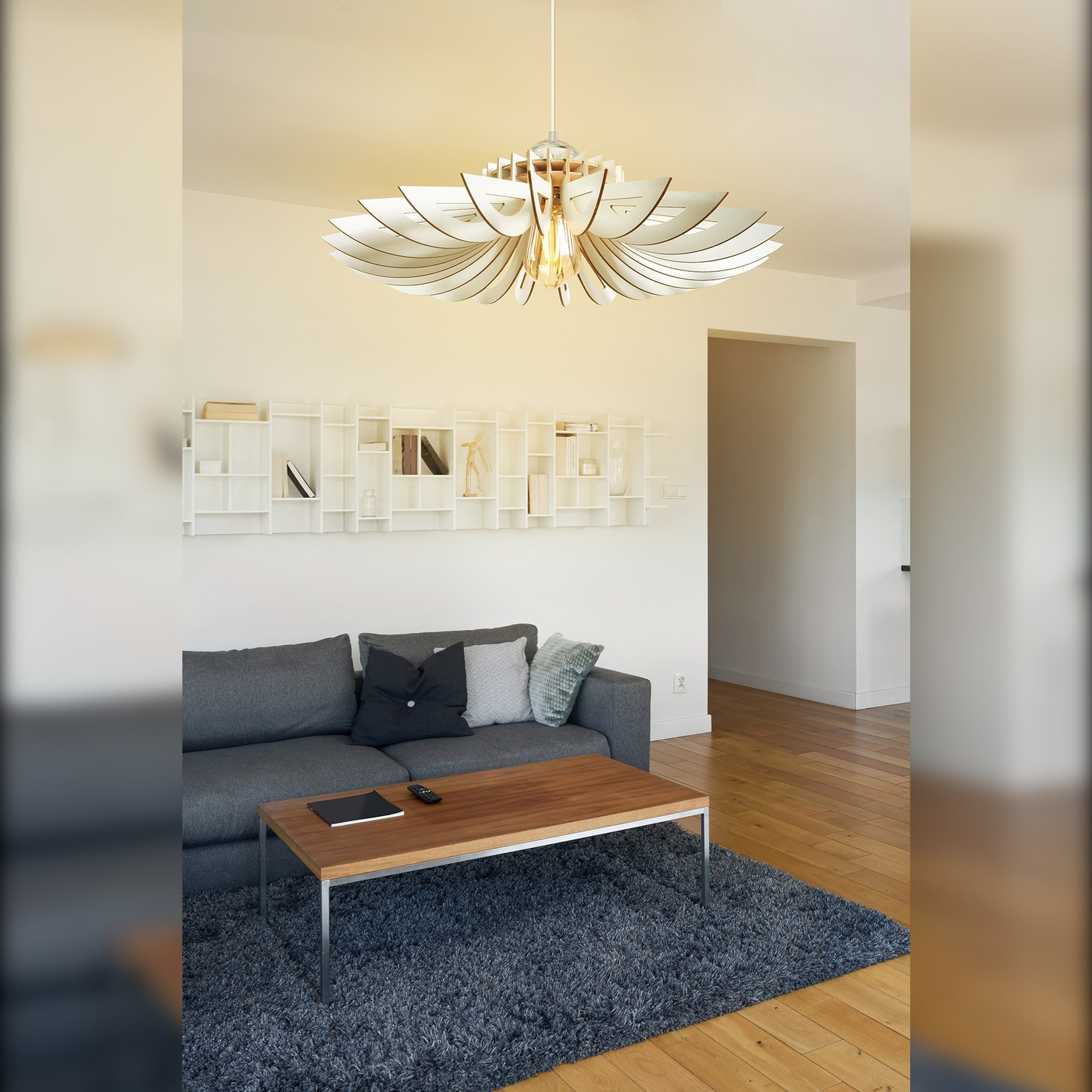 Lámpara de techo, mdf, blanco, colección Covadonga, 52x52x45, casquillo E 27 Max 45 - 60