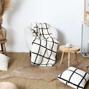 Plaid - HOME DECO FACTORY - Sherpa - Carreaux - Blanc et Noir