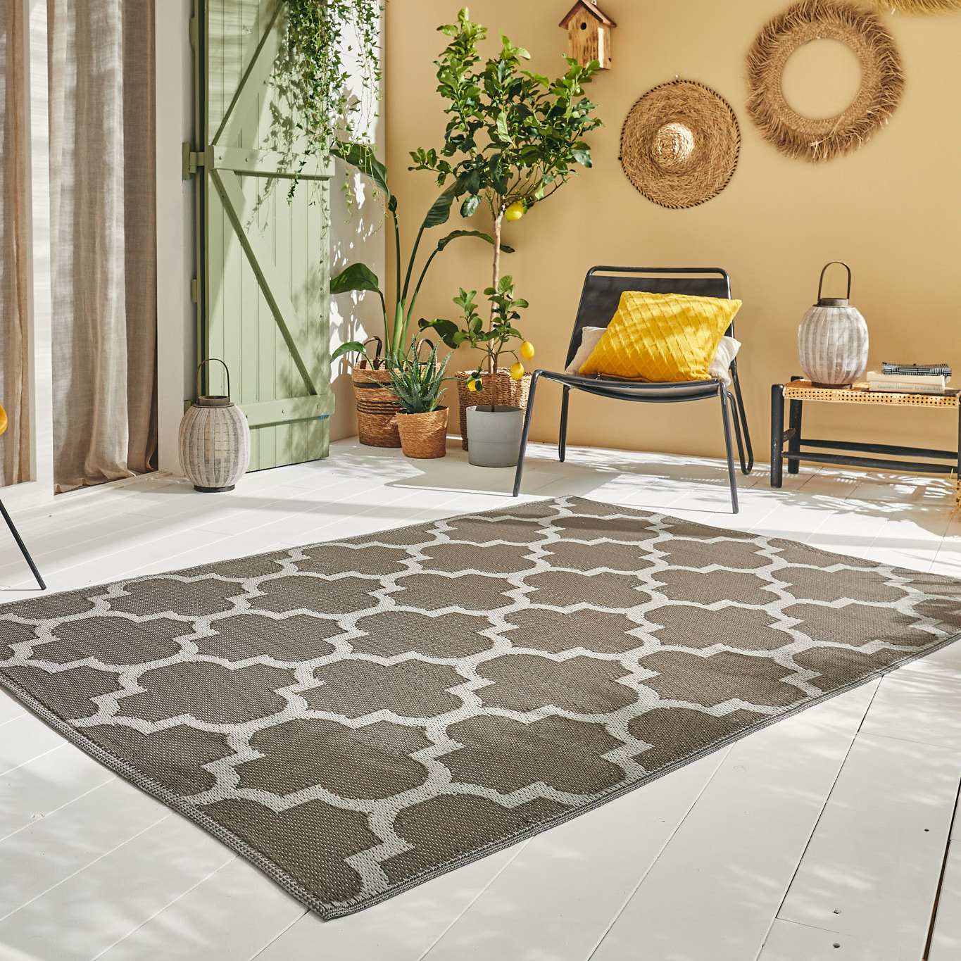 Scoobi - tapis d'exterieur anthracite motif éthnique
