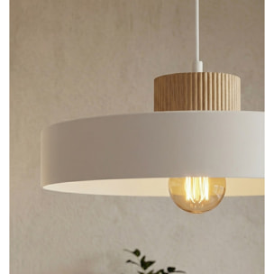Lampada a sospensione KIVI in acciaio bianco e legno naturale
