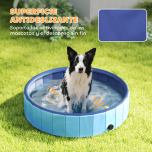 Piscina para Perros Plegable con Aspersor Bañera Portátil para Perros Medianos y Pequeños de plástico Antideslizante y Resistente al Desgaste para Interiores y Exteriores Ø100x30 cm Azul Claro