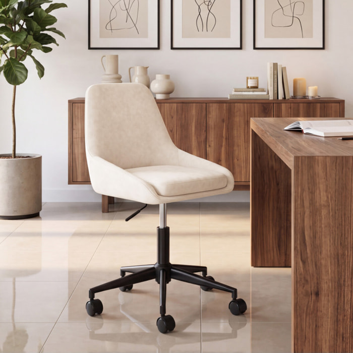 Fauteuil de bureau à roulettes Olivia velours crème