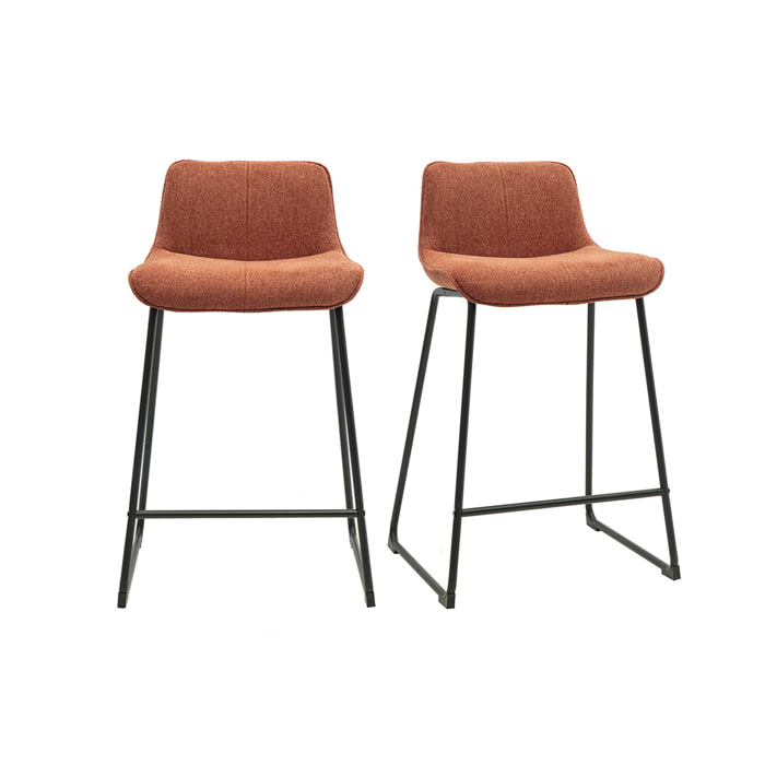 Tabourets de bar en tissu effet velours texturé terre brûlée et métal noir H65 cm (lot de 2) BOOST
