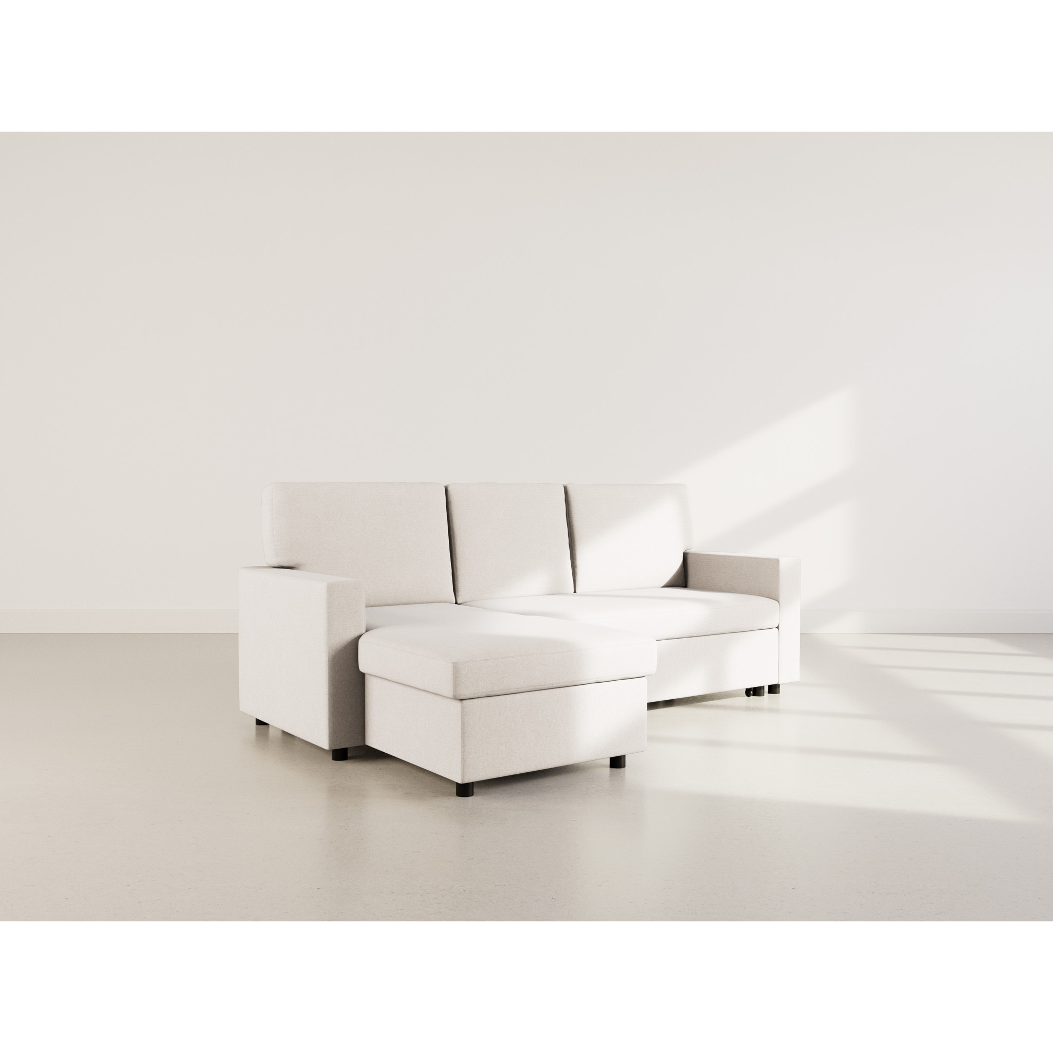 Meiya - canapé d'angle réversible 4 places convertible avec coffre en tissu - Beige