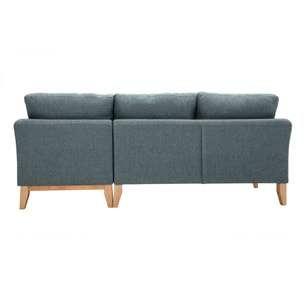 Canapé d'angle droit déhoussable scandinave 4 places en tissu vert de gris et bois clair OSLO