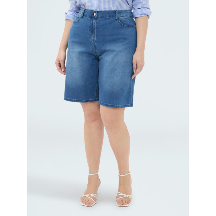 Fiorella Rubino - Bermudas vaqueras efecto lavado - Azul