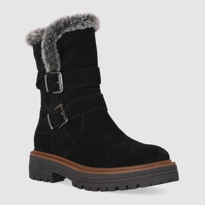 Botines de Serraje - Negro - Tacón: Bajo