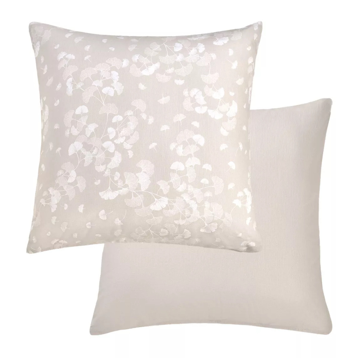 Taie d'oreiller pur coton lavé imprimé beige Souffle de ginkos naturel