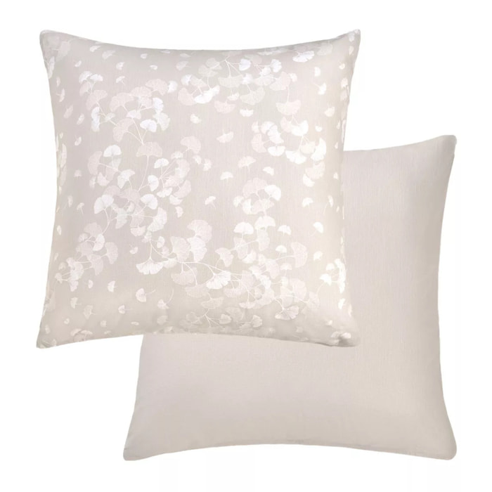 Taie d'oreiller pur coton lavé imprimé beige Souffle de ginkos naturel