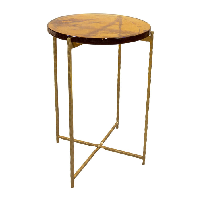 Table d'appoint avec plateau en verre ambre et pieds doré BELLI