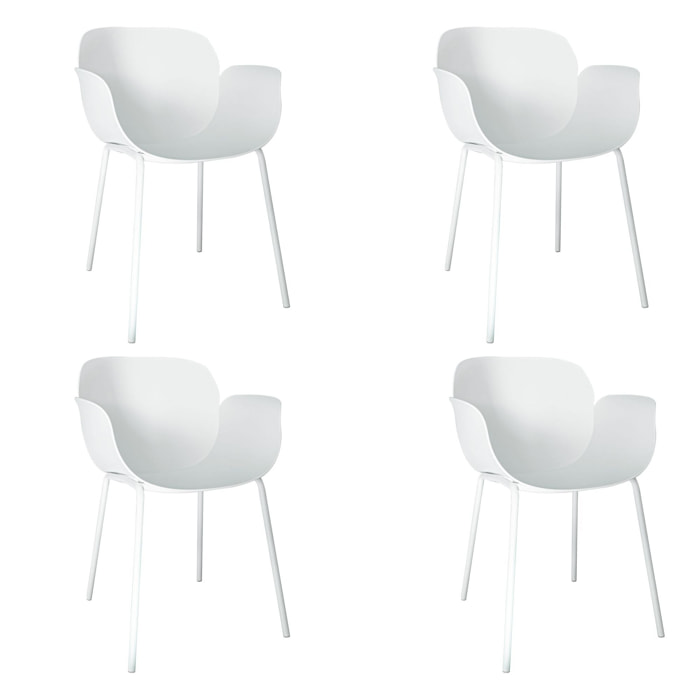 Lot de 4 fauteuils de table en polypropylène blanc CALISTA
