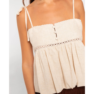 Top forrado con botones forrados y tirantes de lazada ajustables de mujer