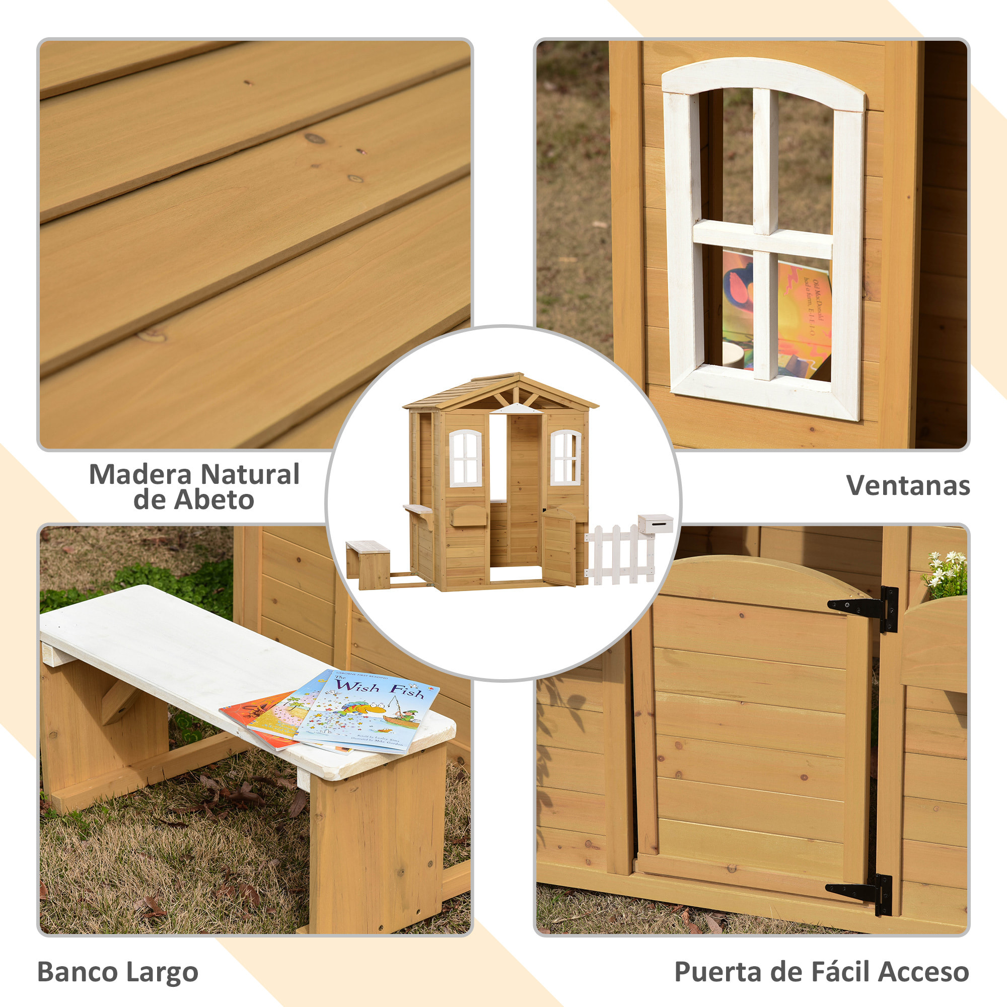 Casita Infantil de Exterior de Madera 204x107x140cm +3 Años Madera Natural