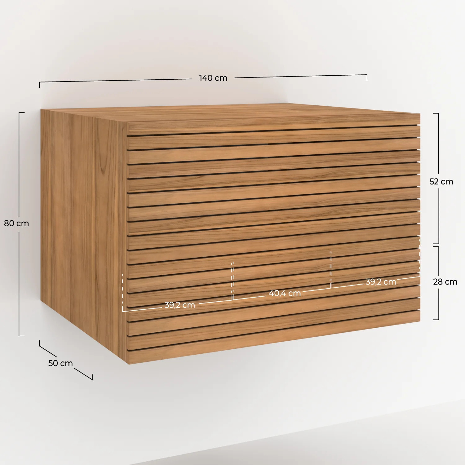 Meuble de salle de bain suspendu en bois de teck 60 cm - Raye