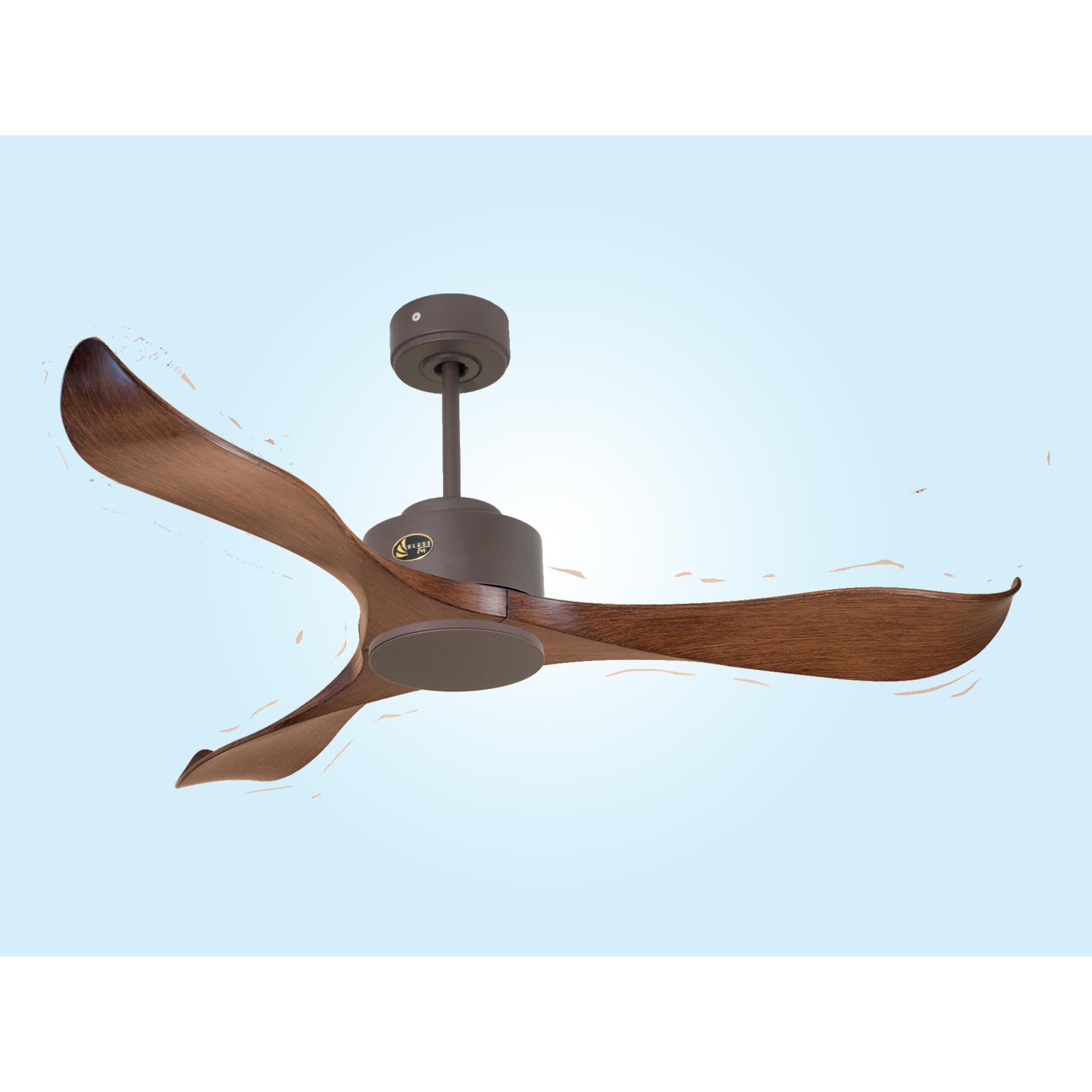 Ventilateur de plafond Réversible Lumière  Thermostat Wifi Moteur à courant continu Toits en pente Télécommande Adaptateur 2/3 Lames Hypersilence Mémoire 40   W Chocolat