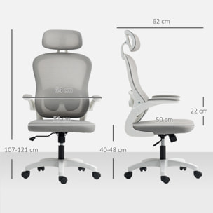Chaise bureau ergonomique accoudoirs relevables tissu maille gris blanc