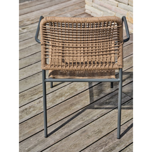 MARCEAU - Lot de 2 fauteuils de jardin en corde et acier gris anthracite