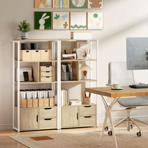 Librería, Estantería para Libros con 4 Estantes, 2 Cajones y Puerta, 58x24x122 cm, Estantería Industrial para Salón, Dormitorio, Estudio, Oficina, Madera Natural