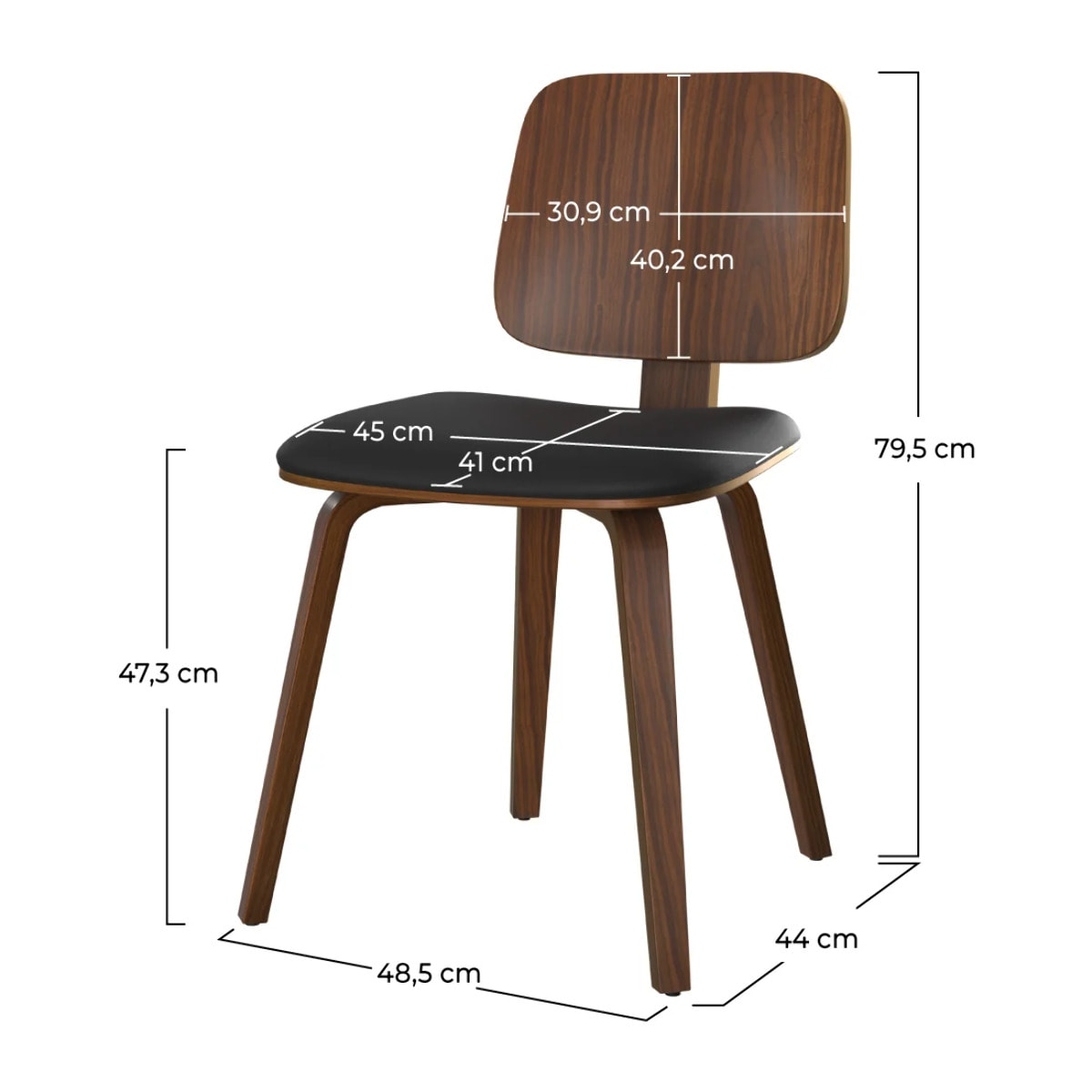 Lot de 2 chaises en bois plaqué noyer et PU noir - Flow