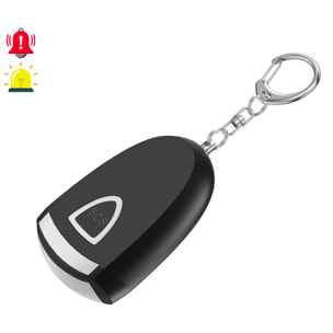 Alarma SOS personal con LED brillante y sonido de 130 dB. Batería recargable y activación rápida por tirón de anilla.