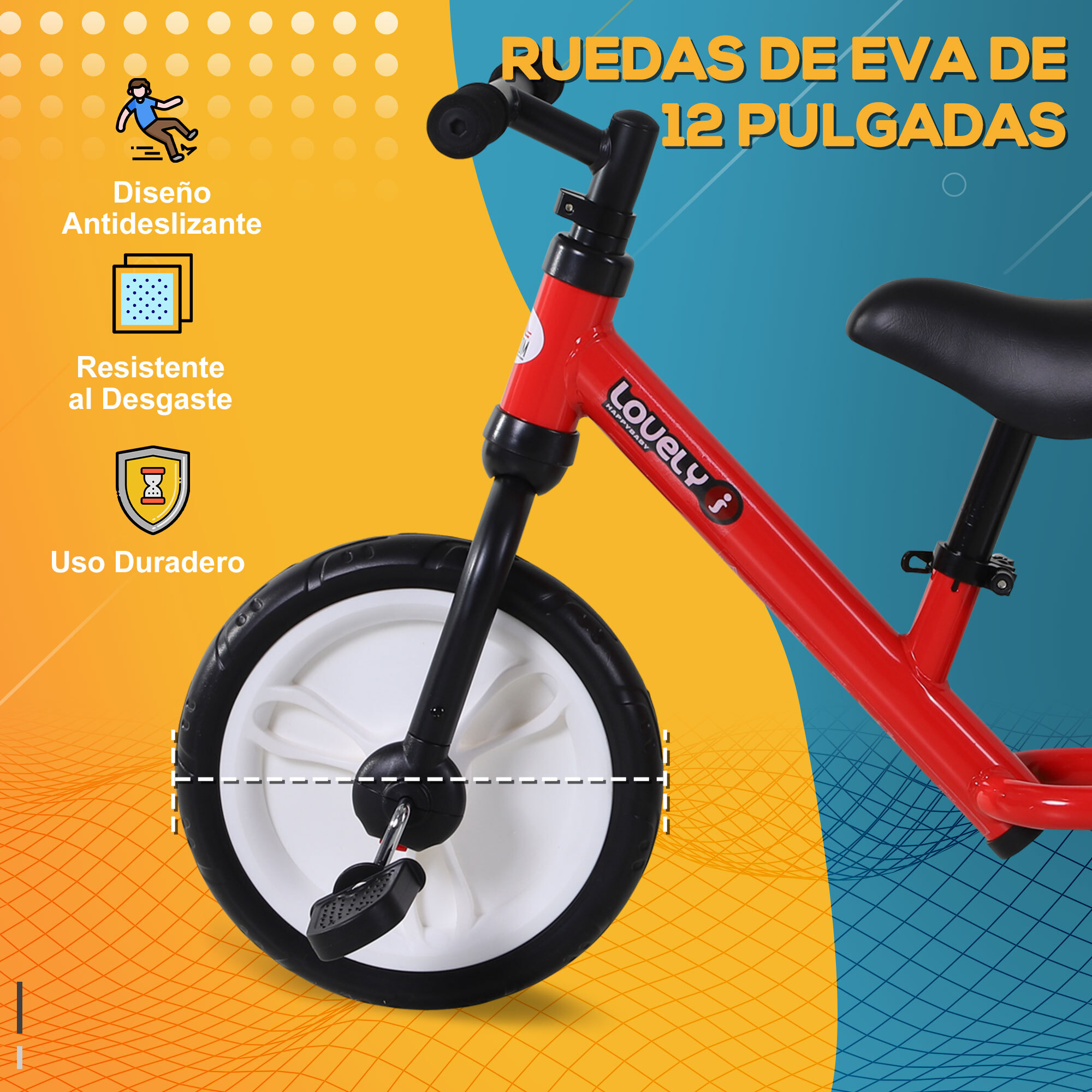 Bicicleta de Equilibrio con Pedales Ruedas Entrenamiento Rojo