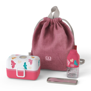 Set lunch box enfants rose Birds avec ses accessoires