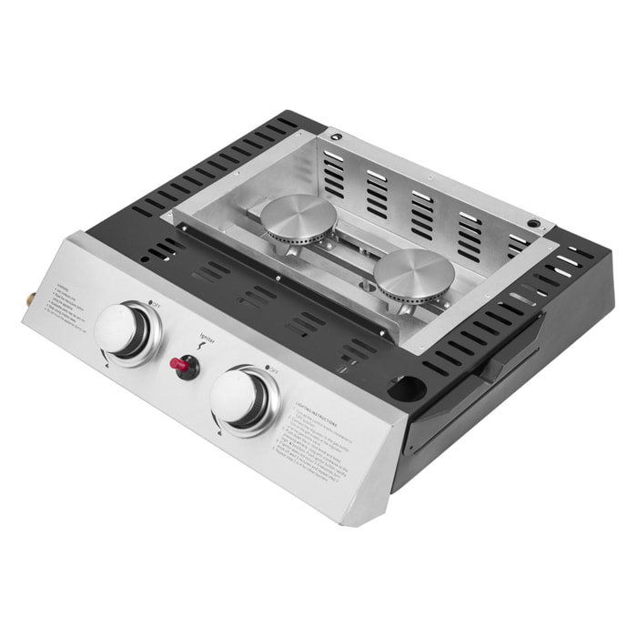 Plancha au gaz MALA - 2 brûleurs 5kW + chariot
