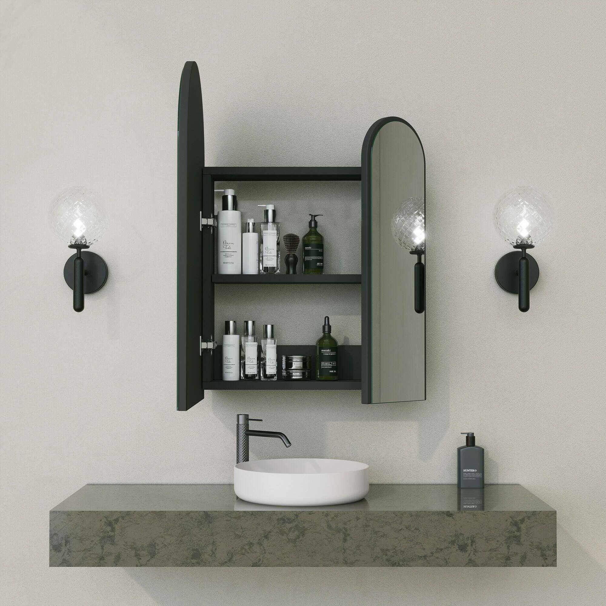 Mobile sottolavabo Paramaribo, Mobiletto da bagno, Contenitore porta lavabo, Armadio per lavandino, 50x12h45 cm, Nero