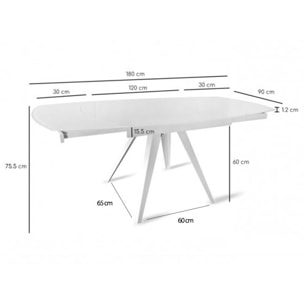 Table en verre blanc rallonges rotatives 120/180 cm - BRERA