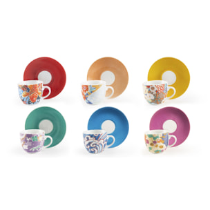 Set 6 Tazzine Caffè con Piattino Excelsa – Kimono, Porcellana Multicolore