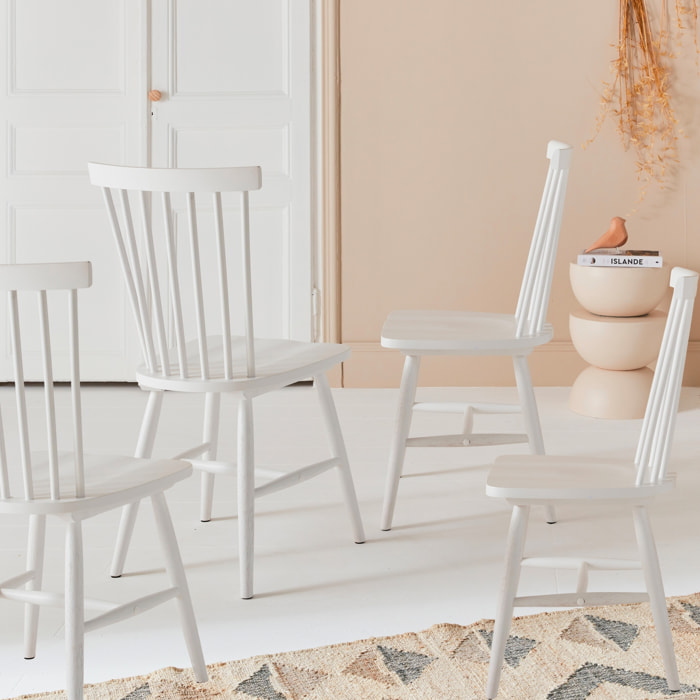 Chaise à barreaux bois d'hévéa (lot de 4) ROMIE
