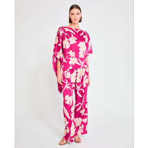 Pantaloni a gamba larga con grandi fiori di bouganville