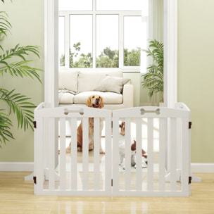 Barrière de sécurité chien pliable adaptable motif os - piètement support antidérapant - 207 x 30 x 61 cm - MDF blanc
