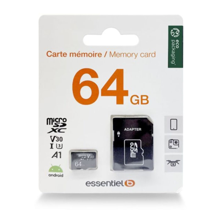 Carte Micro SD ESSENTIELB 64 Go Micro SD