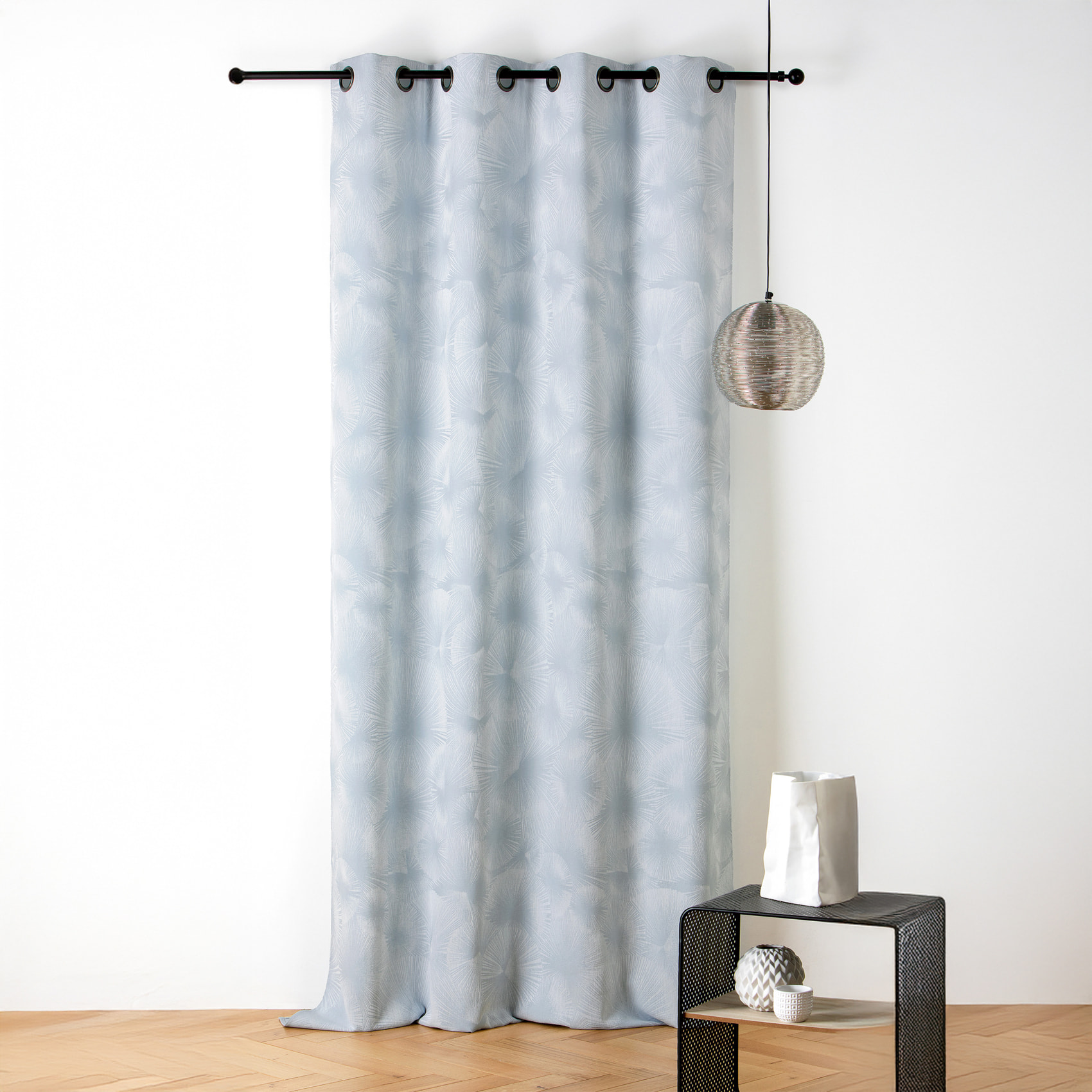 Rideau jacquard motif soleil à oeillets - Bleu ciel