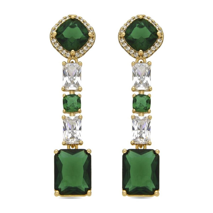 Pendientes con Circonita Esmeralda acabado oro 18k