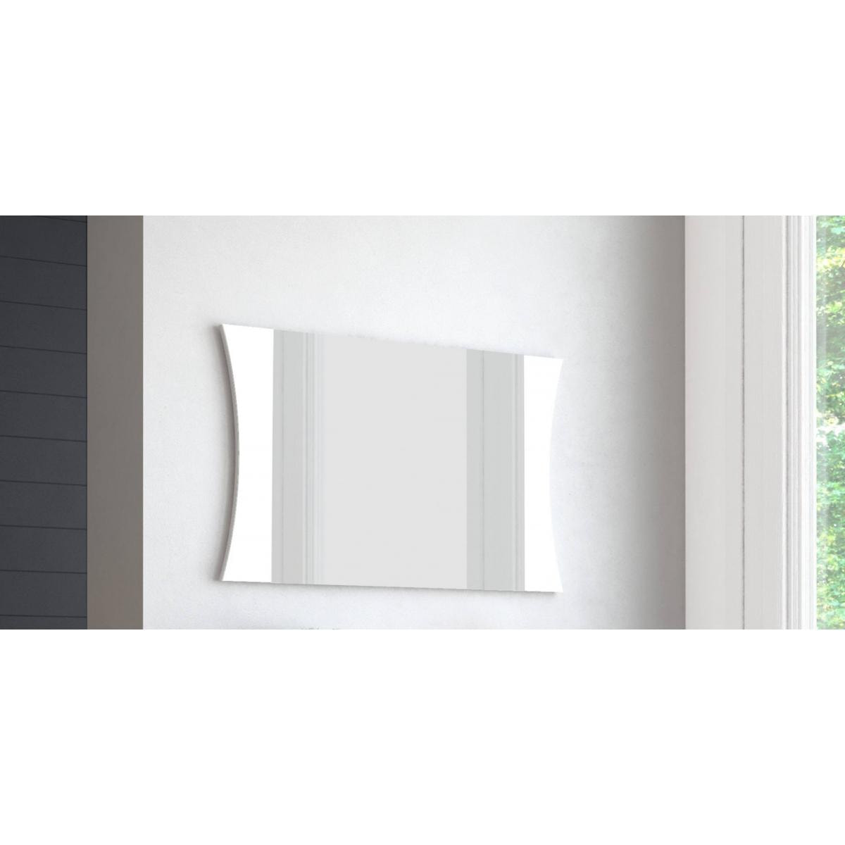 Specchiera da parete con cornice, Made in Italy, Specchio da bagno, cm 110x2h60, colore Bianco lucido