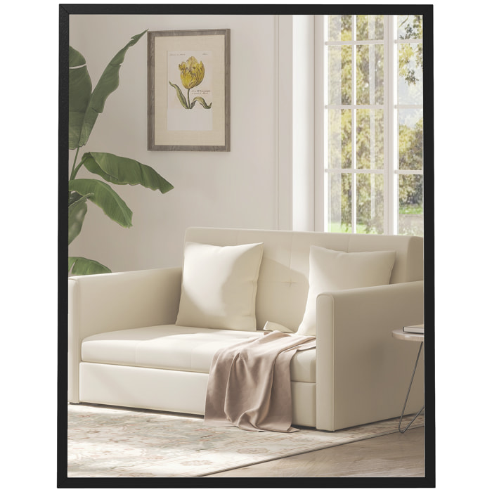 Espejo de Pared, 70x90 cm, Espejo de Baño Rectangular, Decorativo para Salón, Entrada, Pasillo, Horizontal o Vertical, Negro