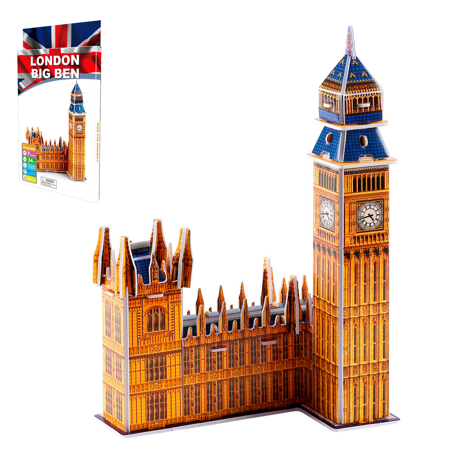 Puzzle 3D in cartone del Big Ben situato a Londra. 34 pezzi.