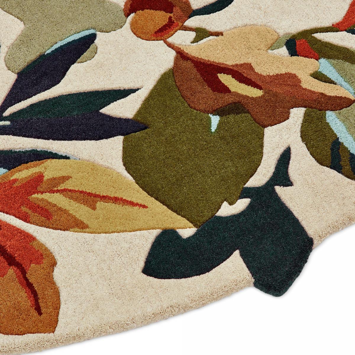 Tapis rond fait main en laine motif floral TAPI