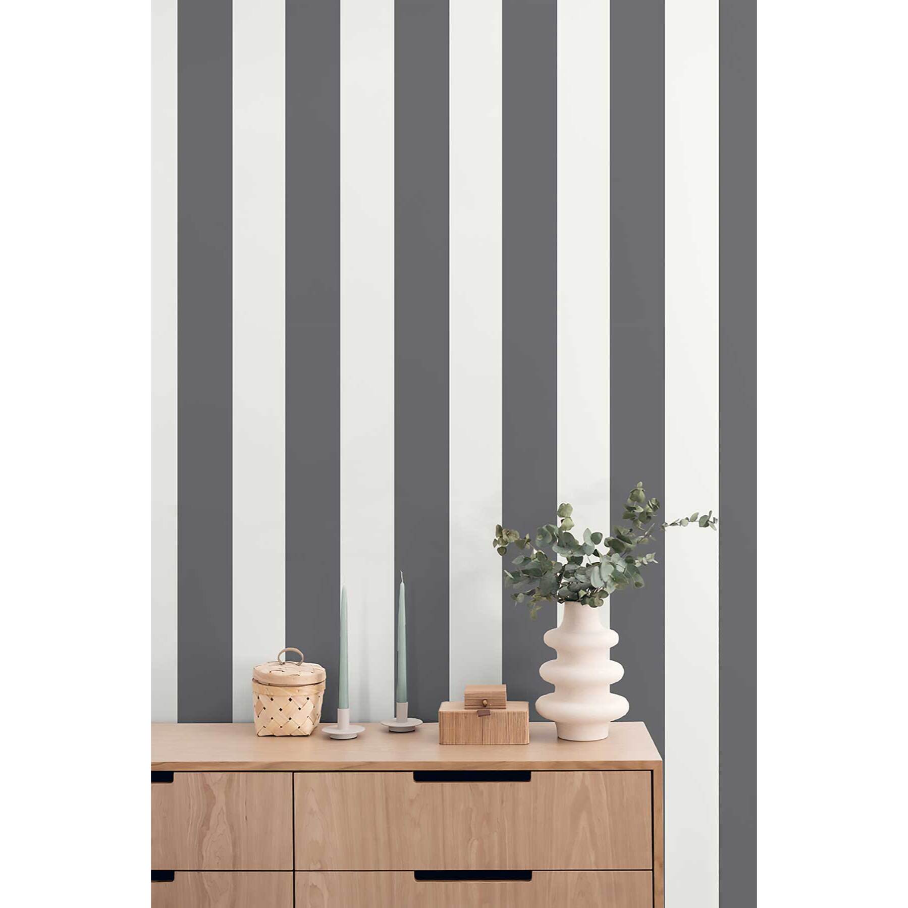 Papier peint rayures larges anthracite blanc