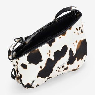 Bolso bandolera con estampado de vaca y cremallera