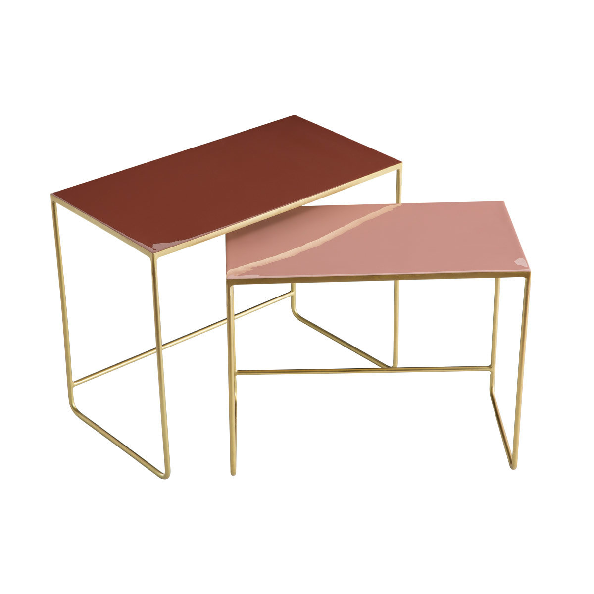 Tables basses gigognes rectangulaires design terracotta, rose et métal doré (lot de 2) WESS